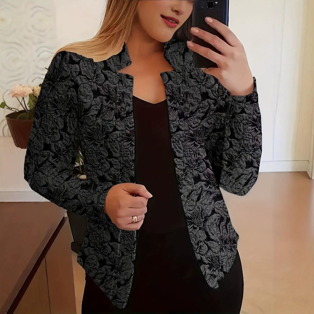 1116 Vintage printed casual long-sleeved open blazer for women's clothing for office and work