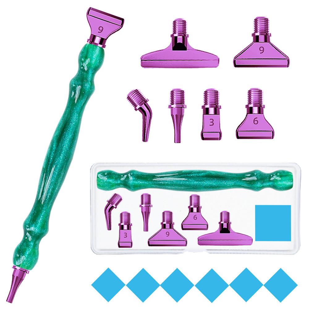 Purple 5D DIY Diamond Pen Set Resin Diamond Painting Tool Point Drill Pen with Thread Multifunctional 6 Metal Pen Heads and Clay