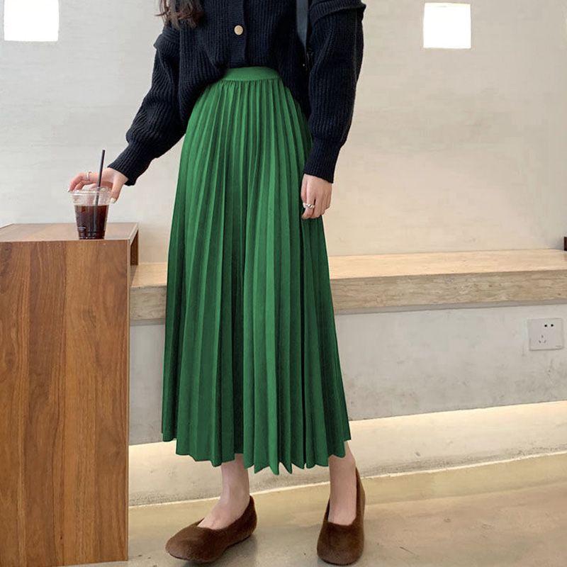 Black Mid Length Pleated Skirt with A Thin, High Waisted and Drooping Feel for Summer The Pleated Mid Length Skirt