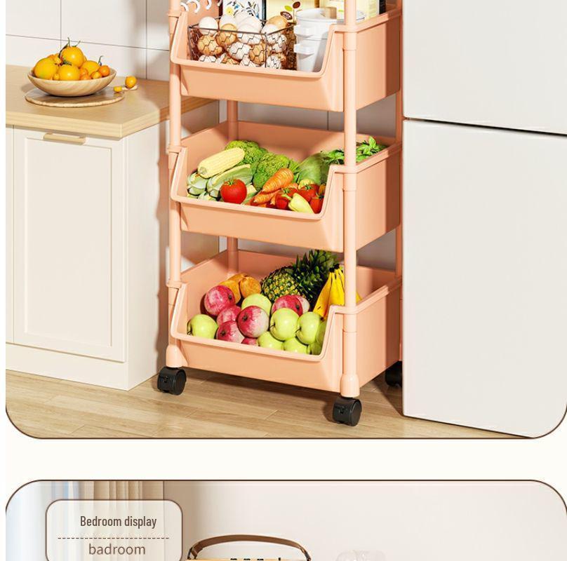 Compact Multi-Layer Storage Rack: Floor-Standing Bookshelf for Snacks and Kitchen, Mobile Fruit & Vegetable Basket