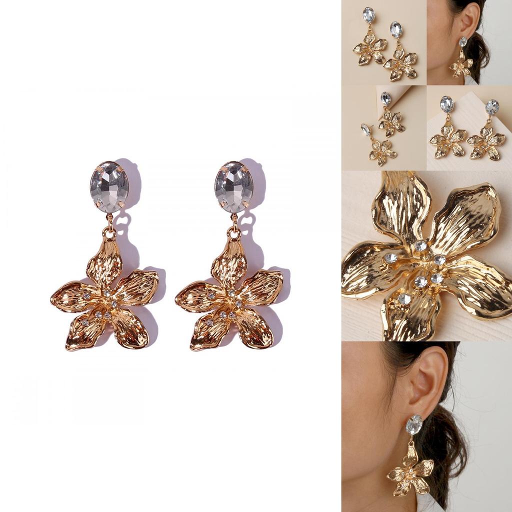 Gold Tone Floral Earrings With Sparkling Stones For Womens Office Wedding And Festive Wear