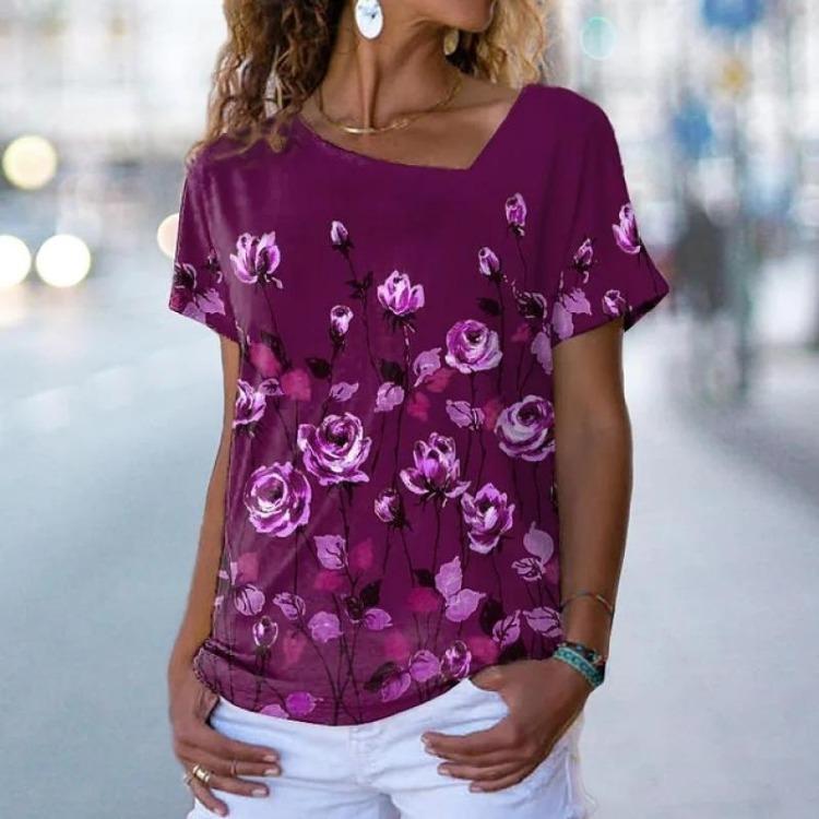 Women's Fashion Loose Harajuku Style Tiny Spot Print V-neck Short Sleeve Pullover Top Casual Tee For Ladies