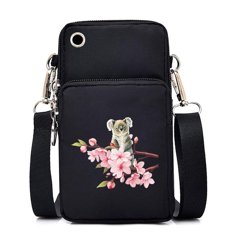 Cherry Blossoms Animal Raccoon Cartoon Printed Messenger Bag Multi-Function Mobile Phone Bag