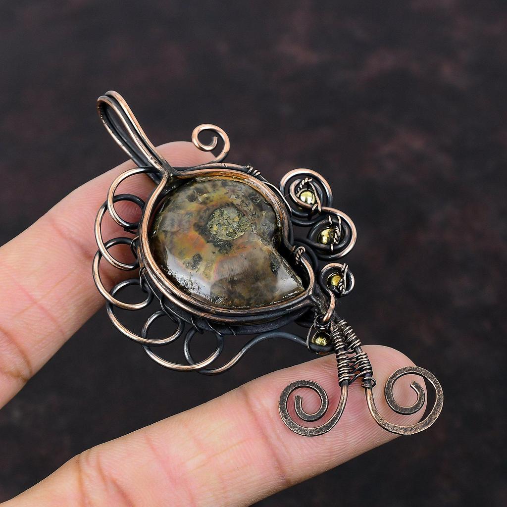 Ammonite Fossil Pendant Copper Wire Wrapped Pendant Handmade Copper Jewelry Top Quality Gemstone Pendant Gift For Her Wire Wrapping Jewelry