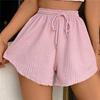 Summer Women Shorts Drawstring High Elastic Waist Loose Hem Plus Size Pocketed Pure Color A-line Thin Casual Sport Homewear Short Pants