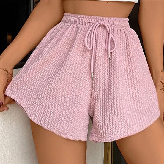Summer Women Shorts Drawstring High Elastic Waist Loose Hem Plus Size Pocketed Pure Color A-line Thin Casual Sport Homewear Short Pants