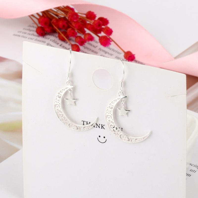 Korea Korean Version Copper Earrings Fashion Retro Accessories Star Moon Earrings Earrings Women's Gift Jewelry