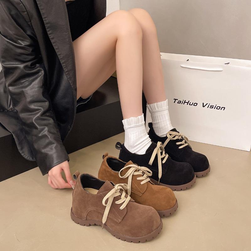 Fashion Suede Lace-Up Pumps Round Toe Flat with Solid Color Fashion Comfortable Sexy Elegant Novelty Women Shoes Newest Leather Shoes