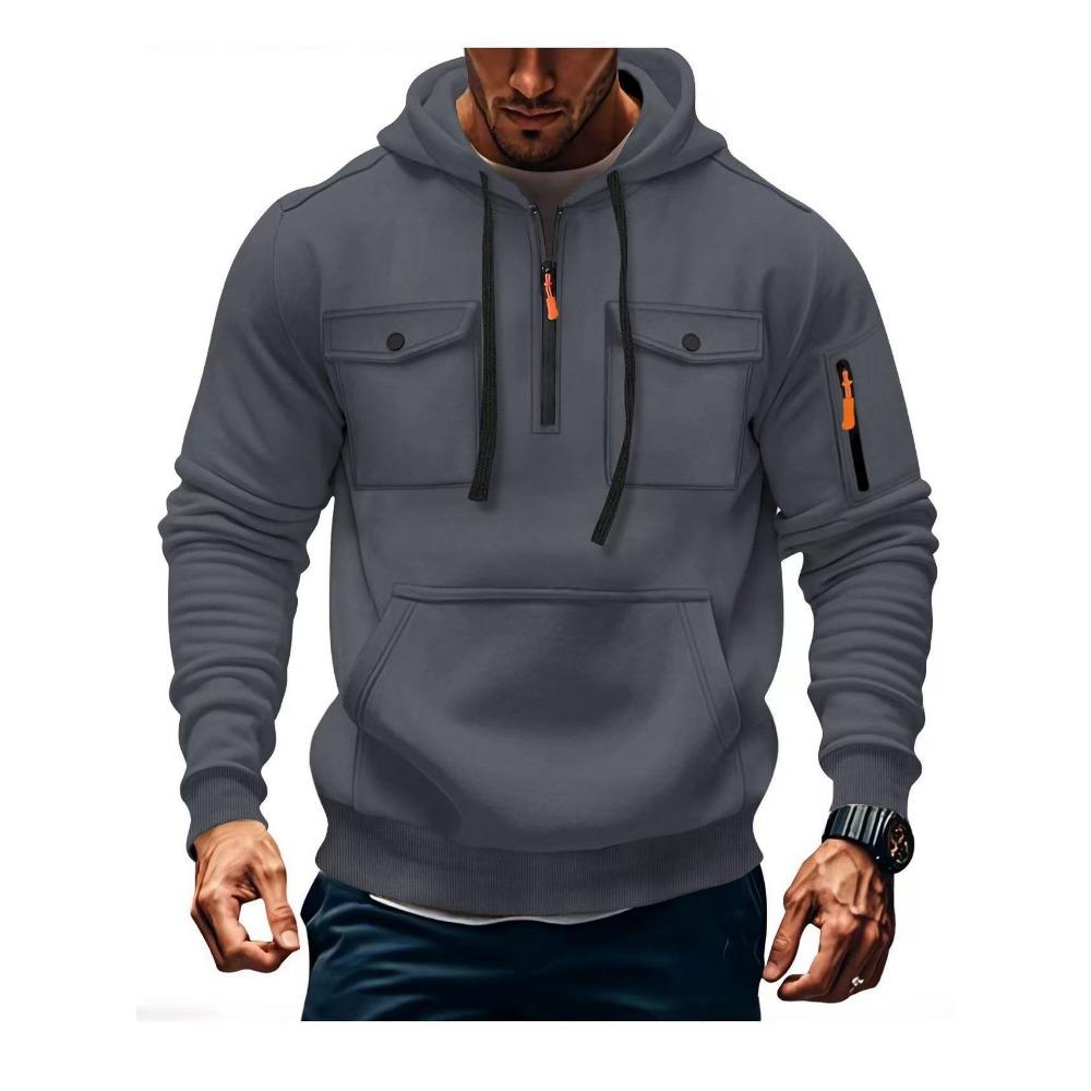 Novo Moletom Masculino Moderno com Capuz e Multibolsos