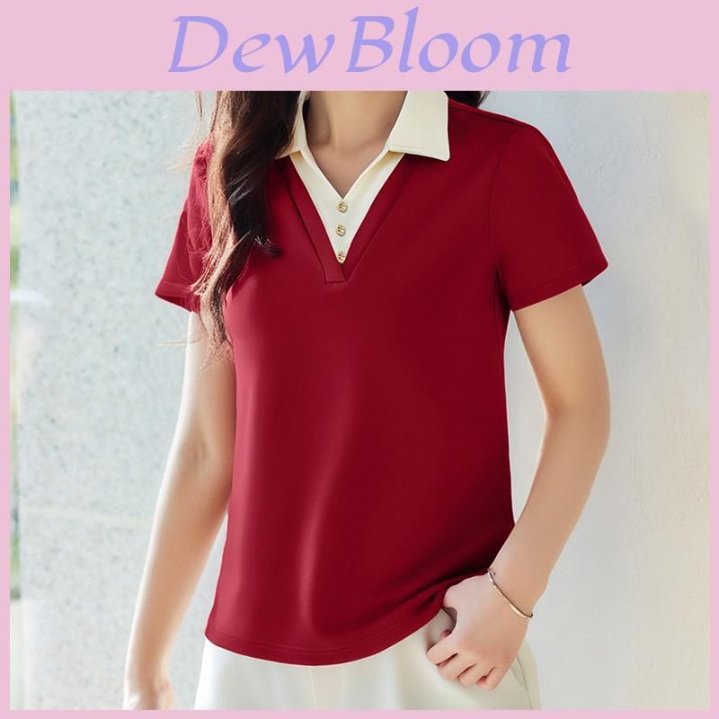 Polo Collar Short Sleeve T Shirt For Women With Cotton Fabric For Summer Casual Wear