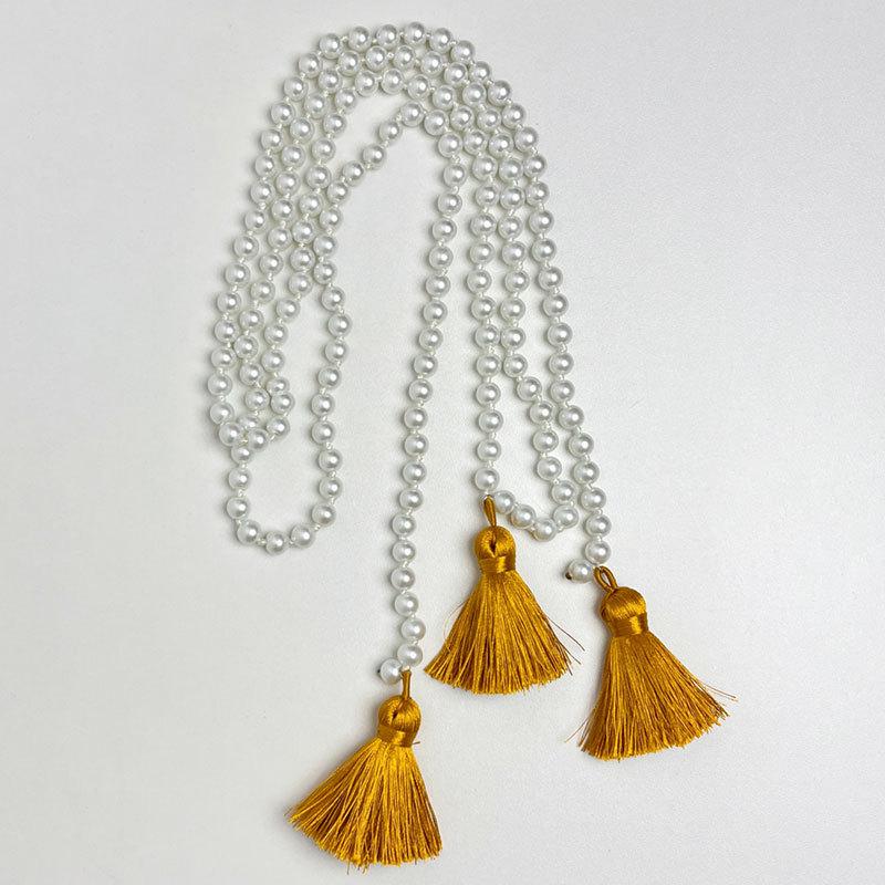 Glass pearl fringed wheat ear necklace retro national style long small fragrant style multi-purpose beaded waist chain accessories
