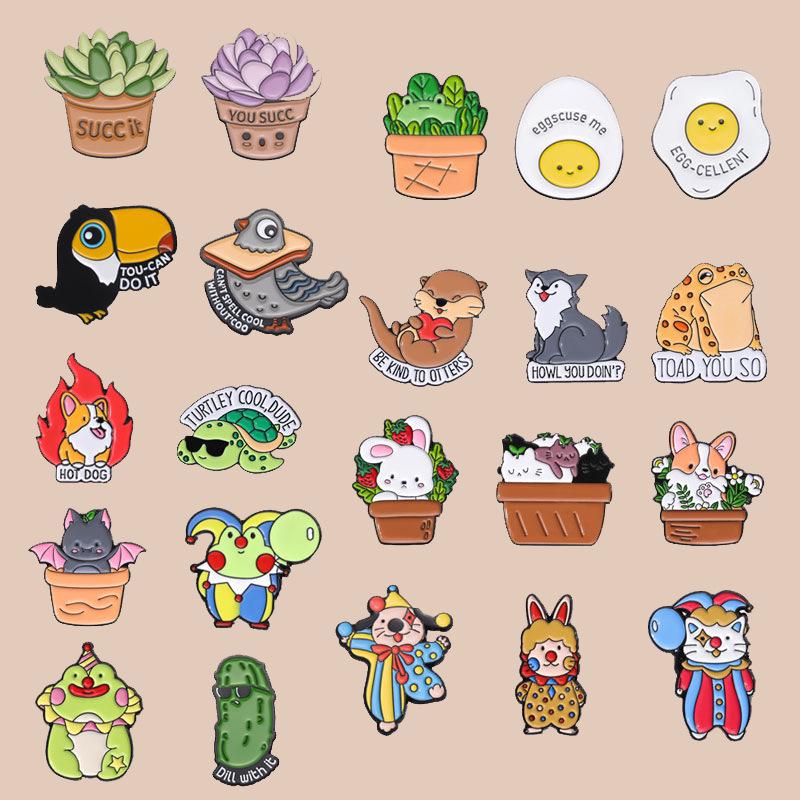 Creative Animal & Plant Brooch Set – Cute Metal Badge Collection
