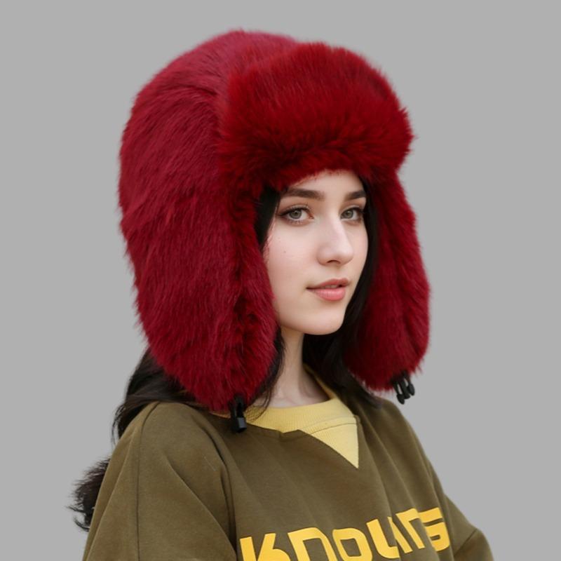Hairy women's winter imitation leather straw hat thickened plush hat, ear protection, warm hat, windproof and cold-proof hat