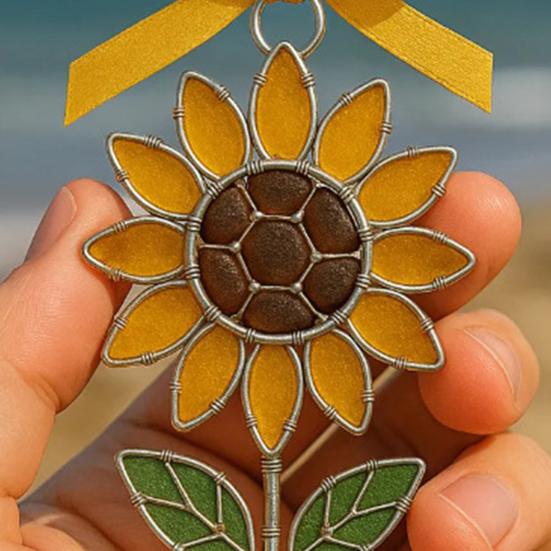 Sunflower Sea Glass Ornament Handmade Acrylic Sunflower Xmas Tree Hanging Decor Rustic Vintage Suncatcher for Living Room Farmhouse Wall Decor