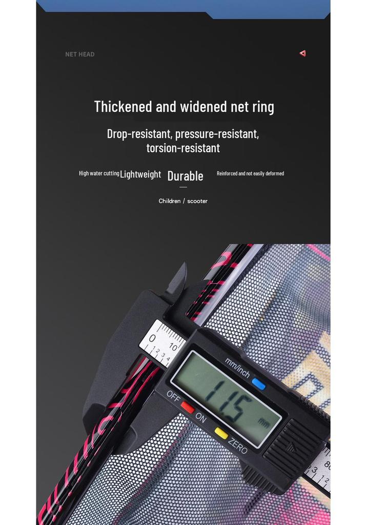 Black Pit Reinforced Quick-Dry Fishing Net: Anti-Jump & Anti-Hook Design with Integrated Ring.