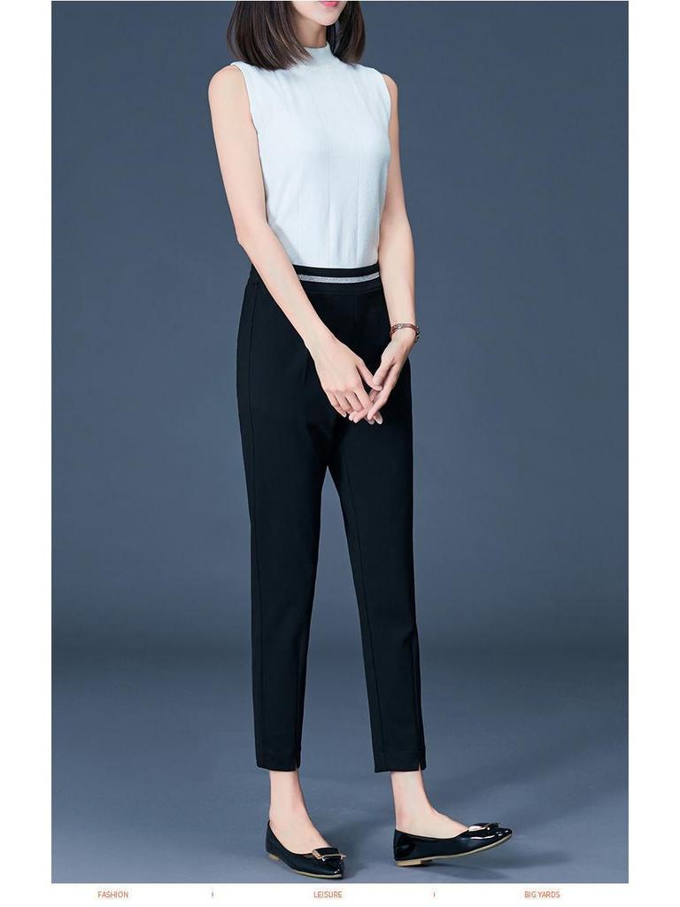 Women's Petite Black High-Waisted Slimming Straight-Leg Autumn Pants