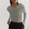 Y24TP472 T-shirt Sexy da Donna in Rete Pieghettata a Manica Lunga - Colore Unito, Moda Autunnale Europea e Americana