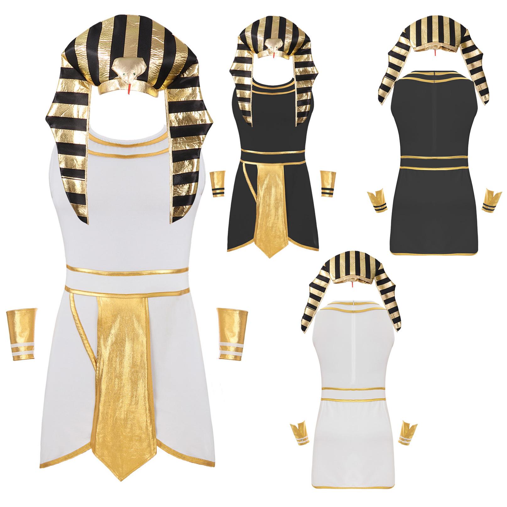 

Чоловічий Хелловін Єгипетський Фараон Король Косплей Костюм Карнавал Стародавній Єгипет Рольовий Одяг Сукня з Манжетами Зміїна Голова Капелюх S білий