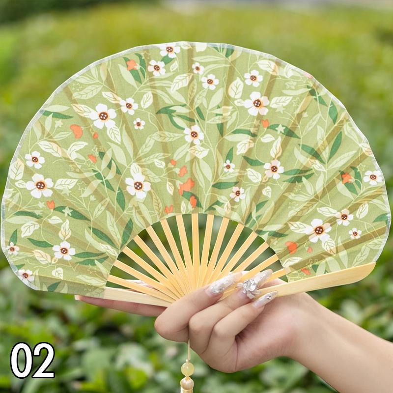 Vintage Shell-Shaped Folding Fan Portable Retro Cotton-Linen Chinese Style Hand Fold Fans Cheongsam Catwalk Dance Props Gifts