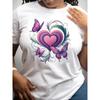 European Size Heart-Shaped Printed Women'S Short-Sleeved Shirts, Casual Short-Sleeved Round-Neck Tops for Spring And Summer