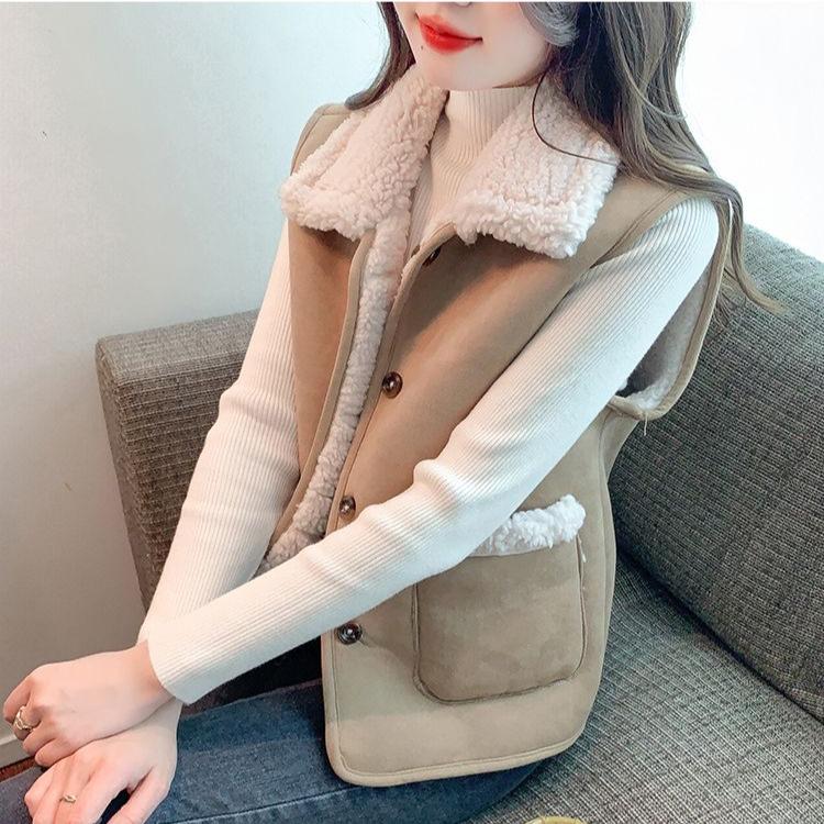 

Универсальный женский жилет из овечьей шерсти с двумя сторонами для ношения осенью и зимой XXL хаки