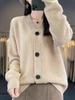 Women's Korean Style 100% Wool V-Neck Cardigan - Loose, Fashionable, Slimming Sweater