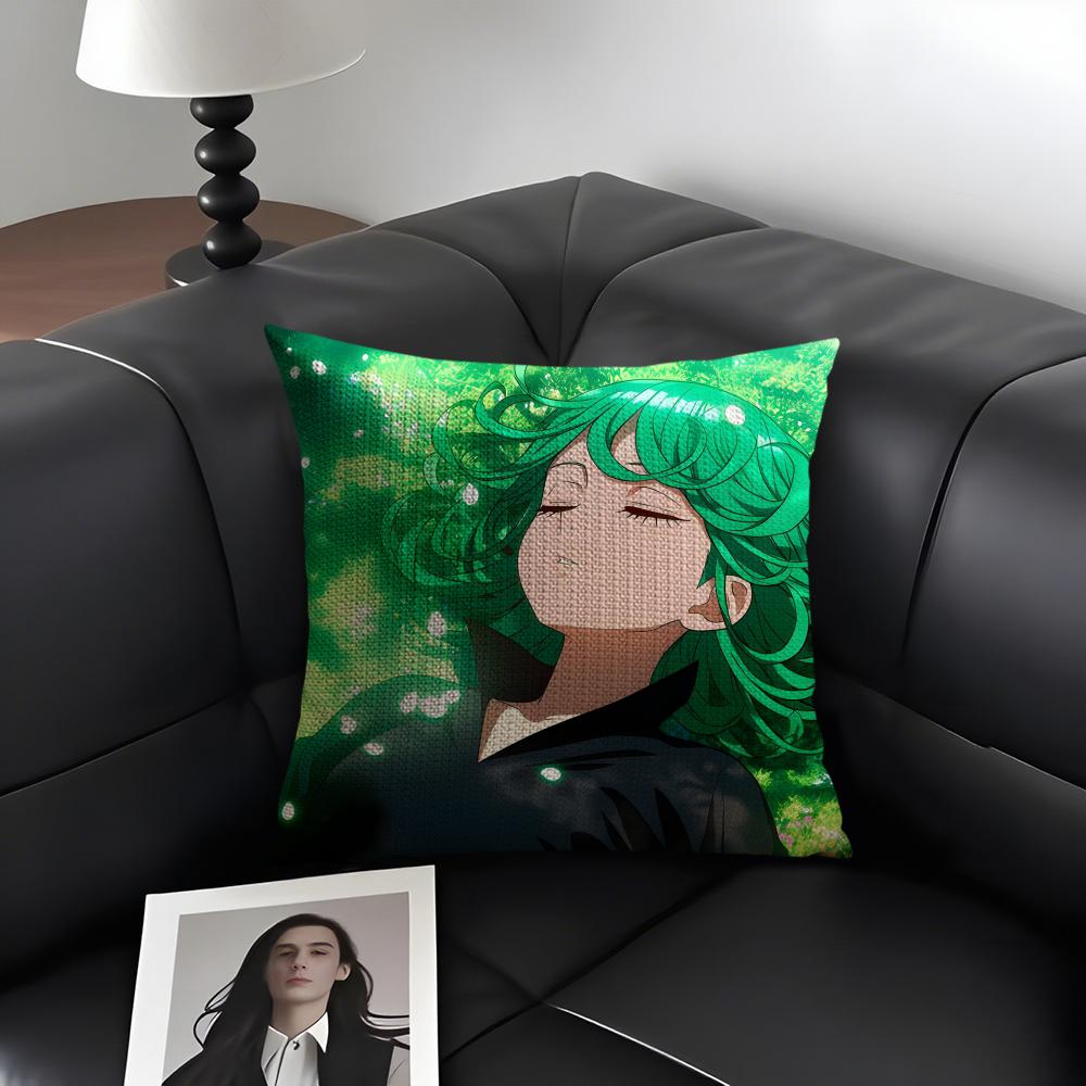 O-One Punchh Man Tatsumakii Cushion Cover Natural Linen Organic Fabric Double-Sided Printing Sofa Home Decor Gift Pillow Case