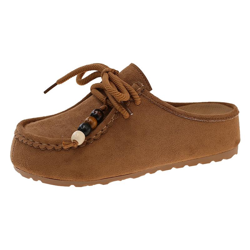 Fashion Women Baotou Half Slippers Retro Faux Suede Casual Slipper Outdoor Non Slip Platform Slides Height-increasing Slippers for Women