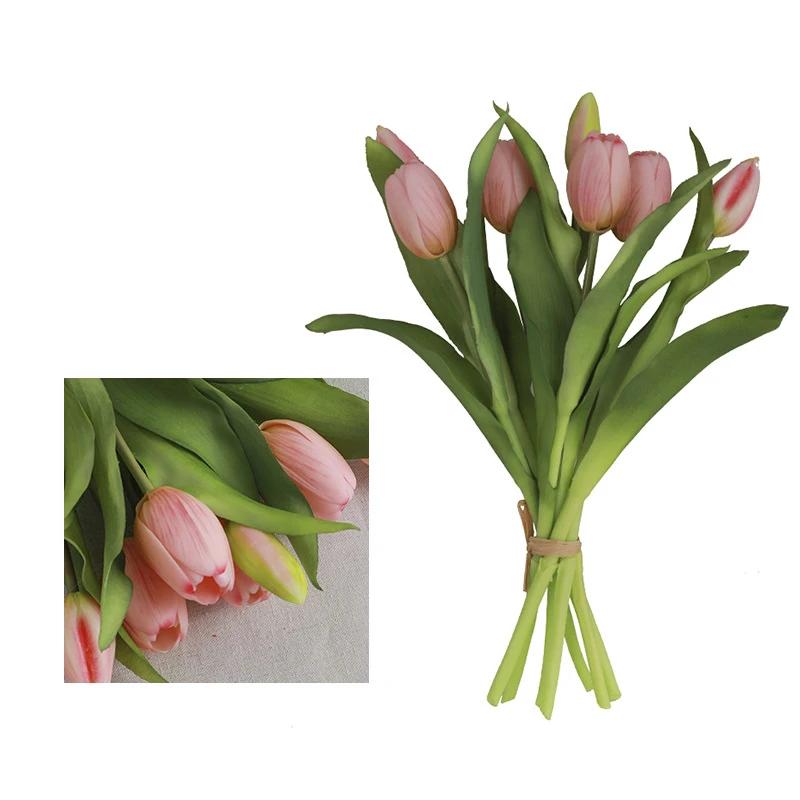 7pc Latex Tulip Artificial Flowers Bouquet Realistic Mother's Day Gift Easter for Wedding Home Kitchen Table Decoration
