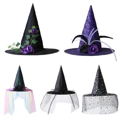 Witch Hat, Unique Flower Decorated for Fashion Enthusiasts, Suitable For Halloween Costume Cosplay Party