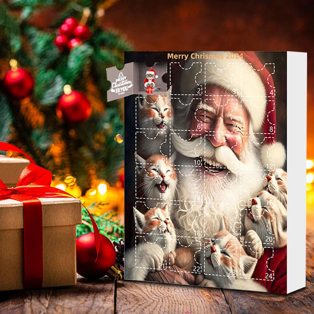 Cute Christmas Advent Calendar Christmas Tree Cat Pendant Xmas Countdown Calendar 2D Acrylic Cat Hanging Pendant for Cat Lovers