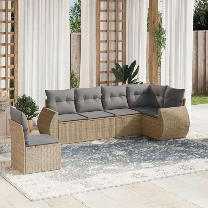 VidaXL Garden Lounge Set with Cushions 6 Pcs, Patio Sofas, Patio Furniture Set, Outdoor Furniture, Beige 3253766
