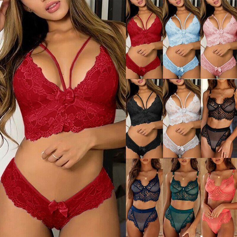 Women's Ultra Smooth Sexy Lace Lingerie Push Up Bra And Thong Set For Nightwear