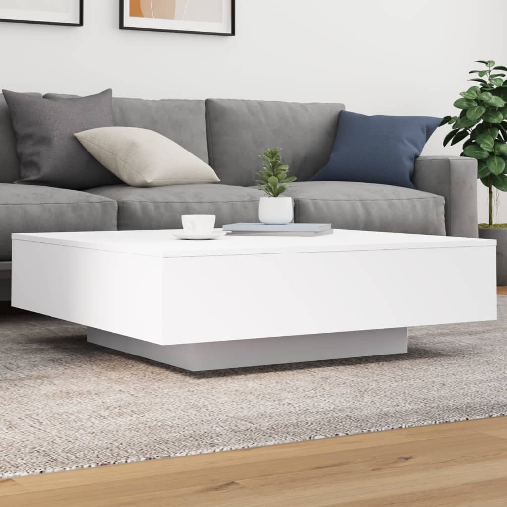 Coffee Table with LED Lighting, White, 100x100x31 Cm