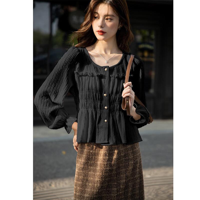 

Mokana Women s French Retro Ruffle Pleated Blouse M
