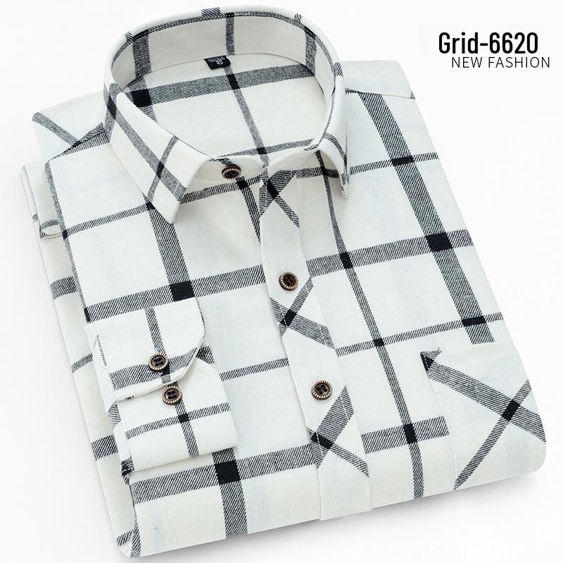 Pánská jarní flanelová košile s broušeným kostkovaným vzorem - ležérní styl