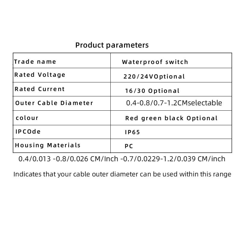 IP65 Outdoor Waterproof Ship Type Switch 220V/16/30A High-Power Dustproof Power Switch Intermediate Switch Button Switch