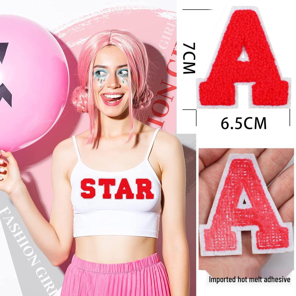 Roaring Sky 7cm Chenille Patch: Red Letters On White, A-Z Alphabet Bag Decoration.