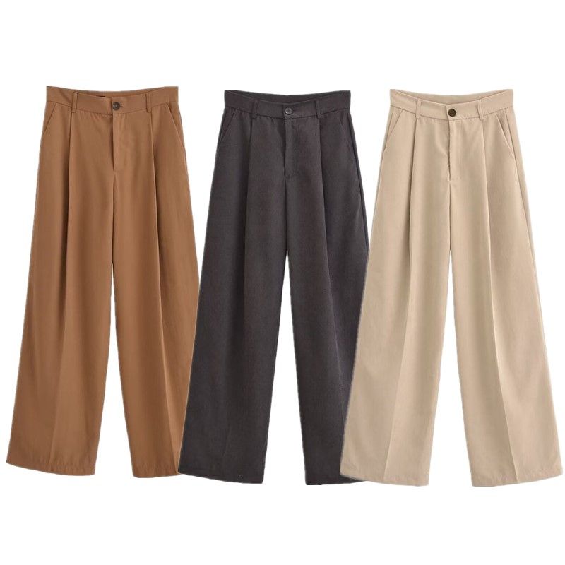 Fashion Style 2024 Autumn New Women's Clothing Easiest for Match Black High Waist Drape Straight-leg Pleated Pants Pants 3152521