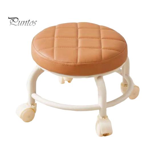 Low Rolling Stool with 360 Degrees Swivel Wheels Faux Leather Cushion Roller Seat Heavy Duty Rotating Mini Chair Seating Stool