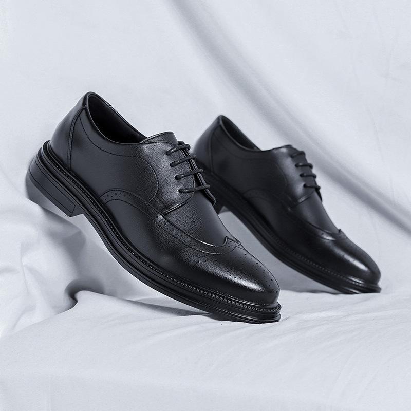 

Мужские кожаные туфли с острым носком в британском стиле, туфли дерби, повседневные, деловые, мужские свадебные туфли 85138-R 38 чёрный