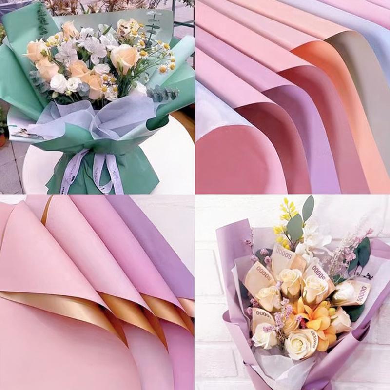 20Pcs Two-Sided Colored Flower Wrappers Waterproof Bouquet Packaging Ideal 58*58Cm Diy Gift Wrapping Paper Flower Decoration
