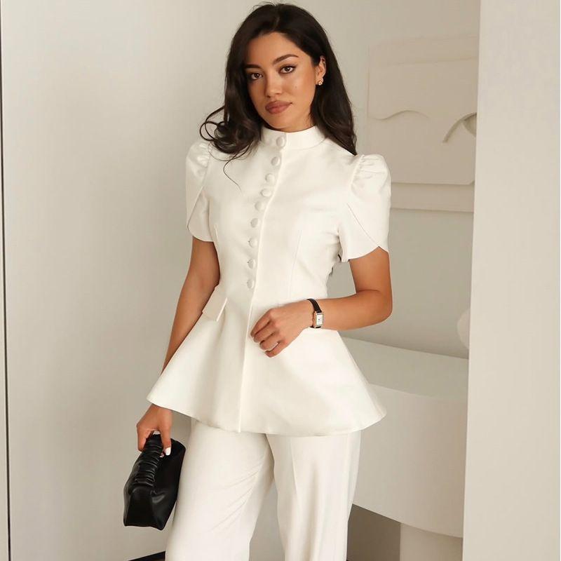 

Западный стиль Новое чувство дизайна Пышный рукав Приталенный Облегающий Маленький Пиджак Топ Однобортный Топ White XL