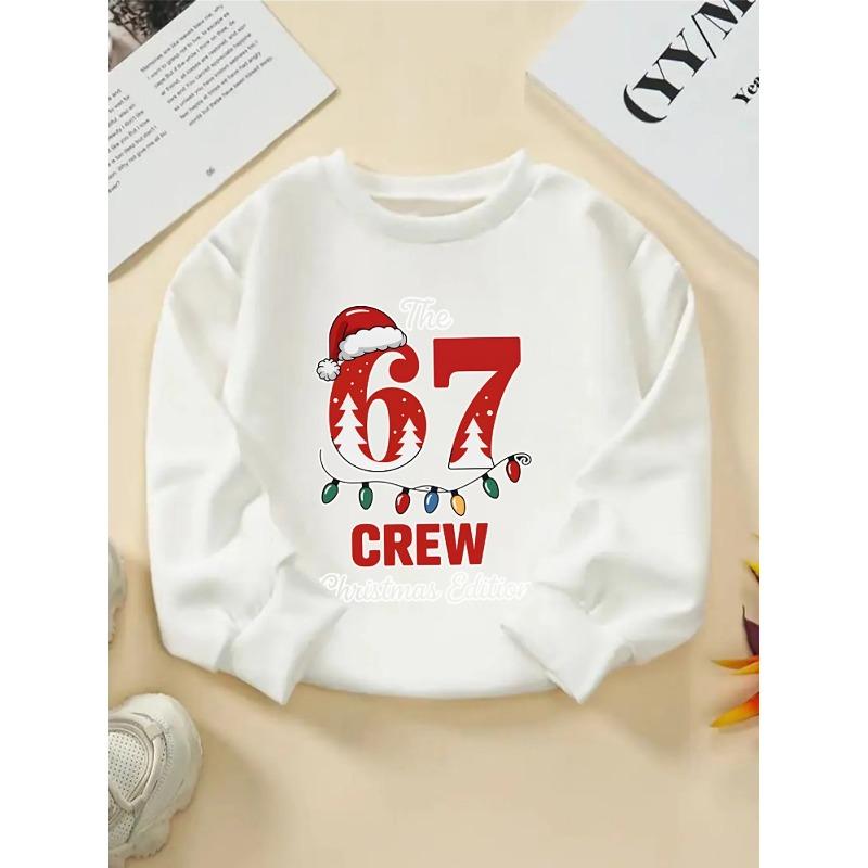 Christmas Kids Crewneck Sweatshirt Over 4Y Unisex Boys Girls The 67 Crew Edition Santa Hat Xmas Tree Light Graphic Soft Pullover For 4-12 Children