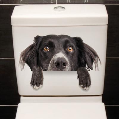 Autocollant 3D pour salle de bain en forme de chien, Adorable, imperméable, facile à appliquer, à enlever, joli autocollant auto-adhésif, fourniture de salle de bain