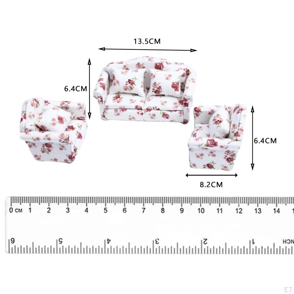 1/12 Miniature Dollhouse Floral Sofa with for Arm Room Furniture Children