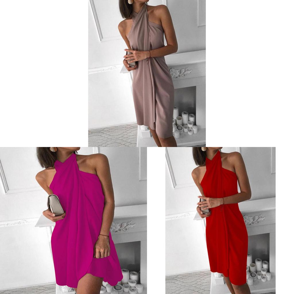 Casual Summer Slip Dress With Tie Neck And Knit Fabric For Women