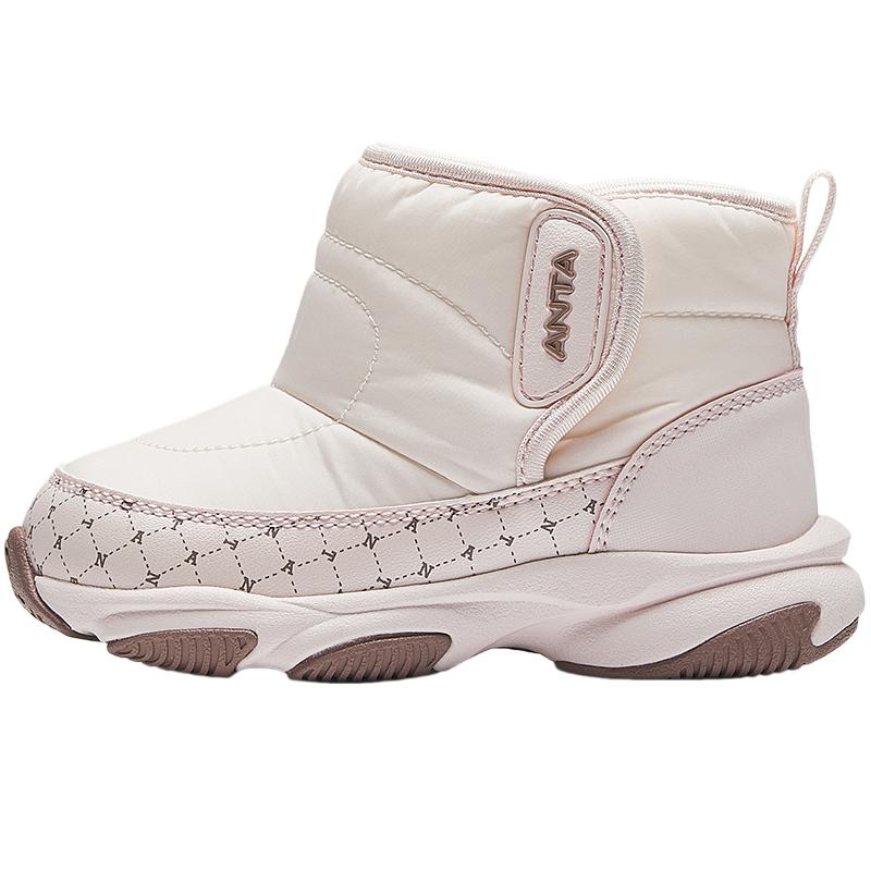 Anta Kids Fashion Versatile Plush Non-Slip Warm Boots Baby boots Pink White A22440057-1