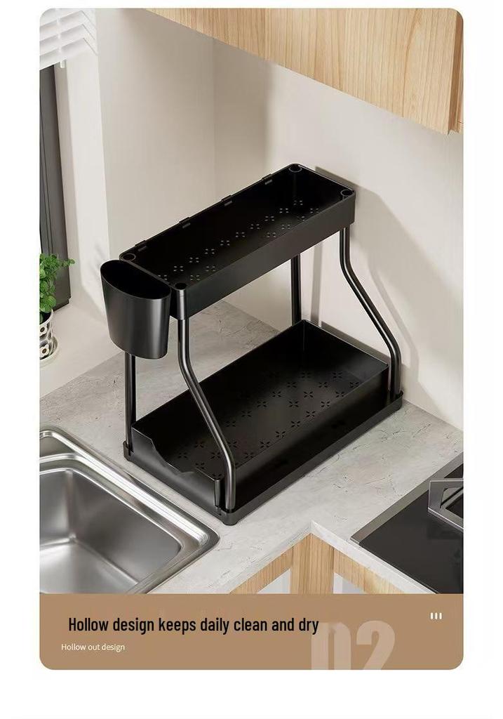 Cabinet R-Type Pull-Out Multi-Layer Kitchen Storage Rack for Under-Sink or Seasoning Organization