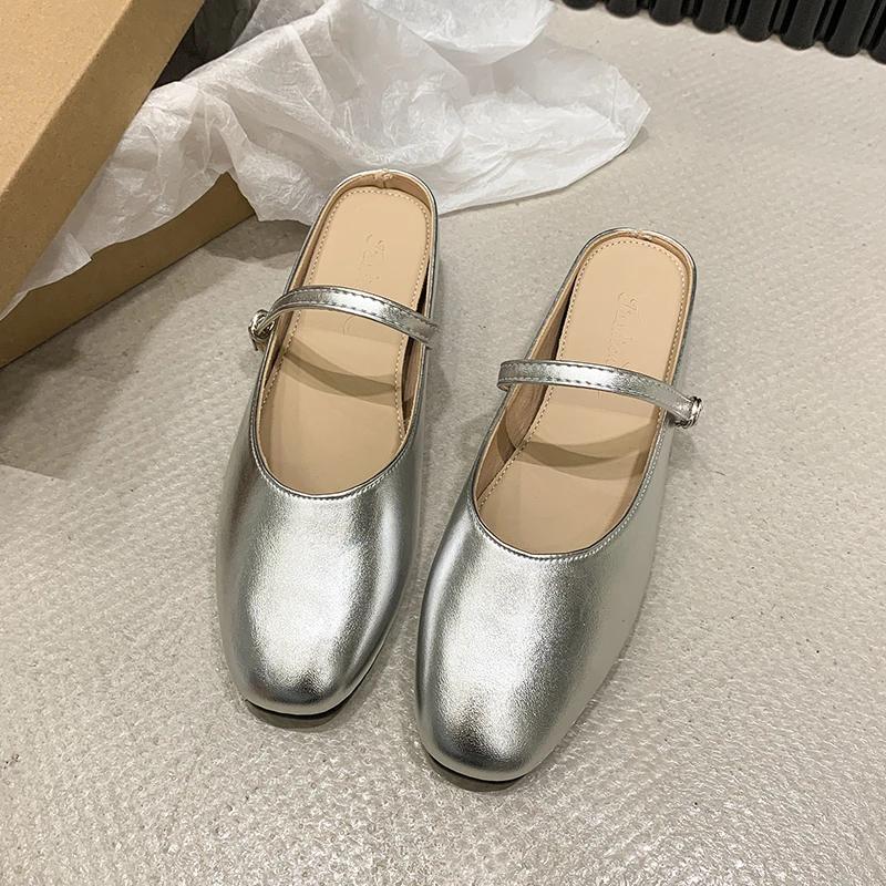 

Мода 2024 года, новые модные однотонные осенние женские туфли на плоской подошве, модные женские туфли Мэри Джейн из мягкой кожи с круглым носком 40 серебряный